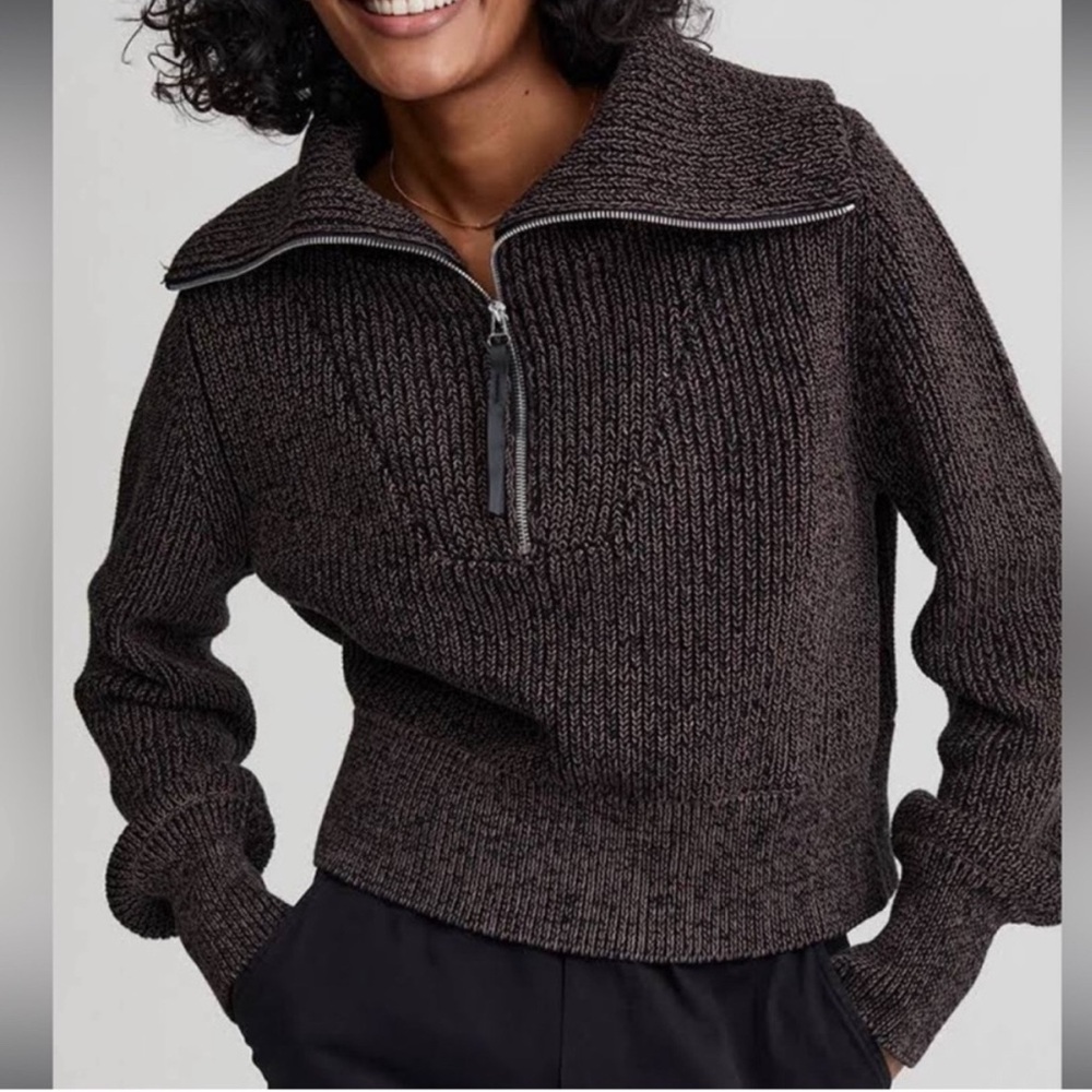 Varley black marled Ribbed Half-Zip Sweater
